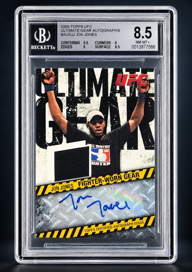 2009 Topps UFC Ultimate Gear Jon Jones fighter-worn autograph card graded BGS 8.5